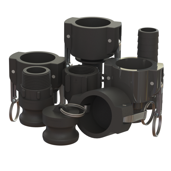 CPP Regular 8 range of male and female Camlock fittings, hose tails, dust caps and plugs