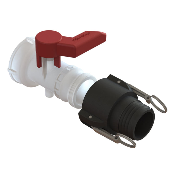 CPP female Camlock coupling fitted to an IBC valve outlet