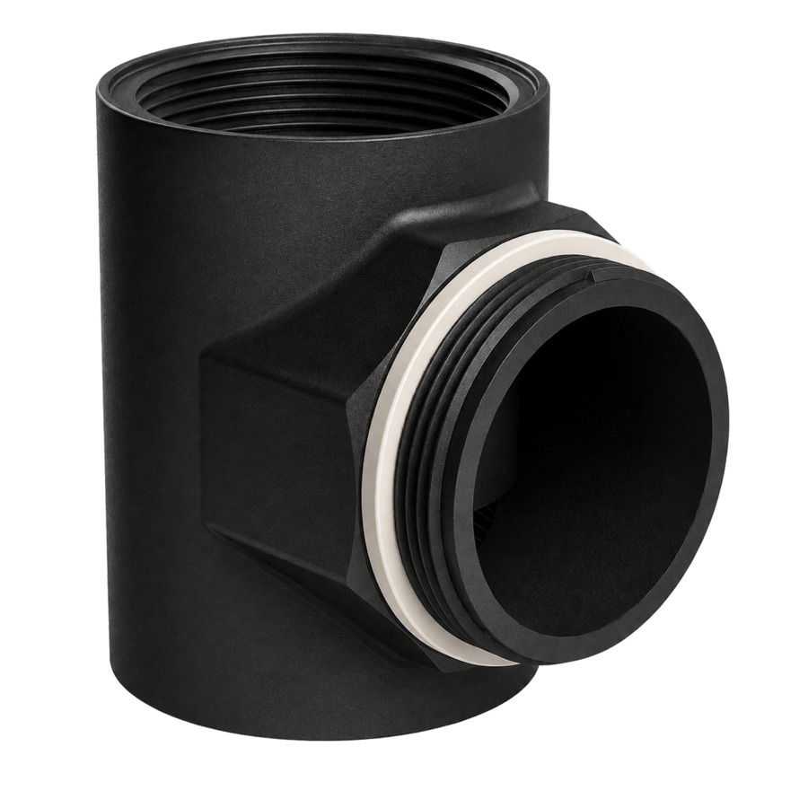 CPP® BCS G2 × 11.5 (2″ BSP/NPS) Drum Thread × 2″ Female Pipe Thread Tee in black glass-filled polypropylene – product view 5