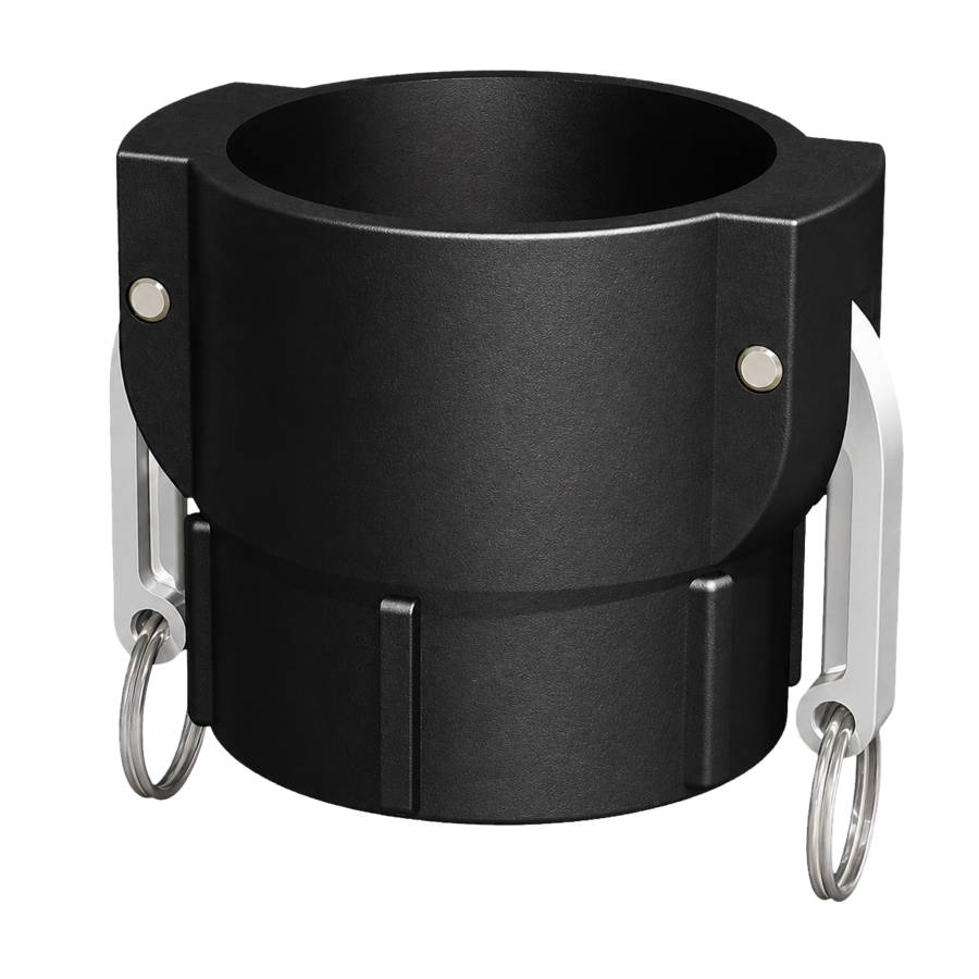¾″ Female Camlock × ½″ NPT Female (Type D) in black glass-filled polypropylene