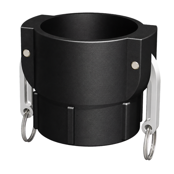 ¾″ Female Camlock × ½″ NPT Female (Type D) in black glass-filled polypropylene