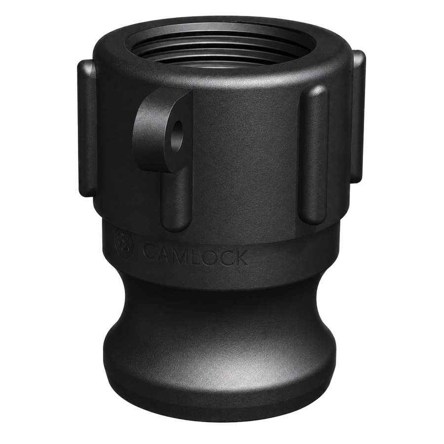 ¾″ Male Camlock × ¾″ NPT Female (Type A) in black glass-filled polypropylene