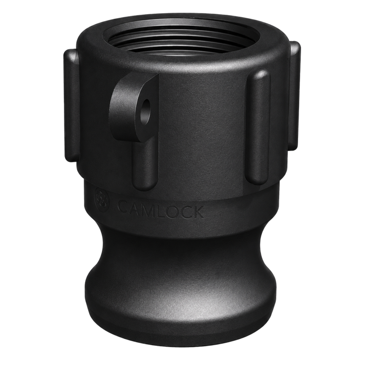 ¾″ Male Camlock × ¾″ NPT Female (Type A) in black glass-filled polypropylene