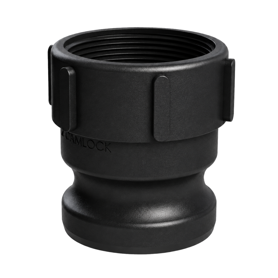 2″ Male Camlock × 2″ NPT Female (Type A) in black glass-filled polypropylene