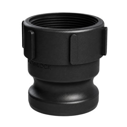 2″ Male Camlock × 2″ NPT Female (Type A) in black glass-filled polypropylene