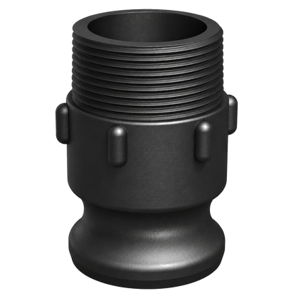 1½″ Male Camlock × 1½″ NPT Male (Type F) in black glass-filled polypropylene