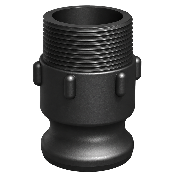 1½″ Male Camlock × 1½″ NPT Male (Type F) in black glass-filled polypropylene