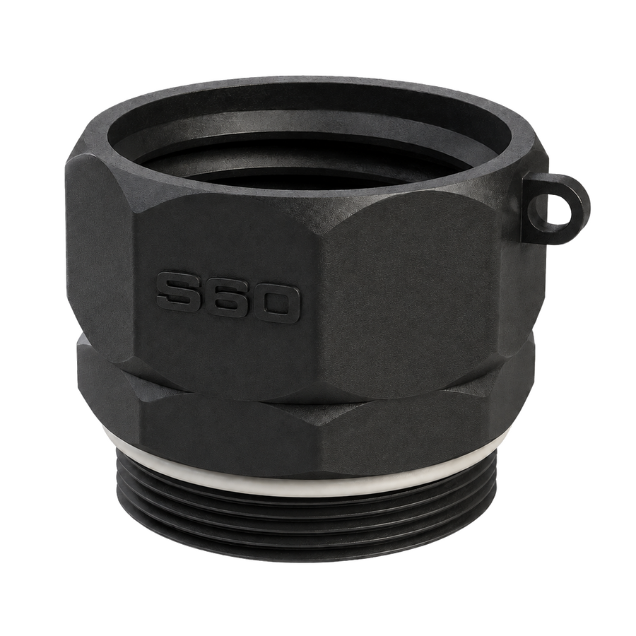CPP® BCS G2 × 11.5 (2″ BSP/NPS) Drum Thread × S60X6 Female IBC Thread in black glass-filled polypropylene – product view 2