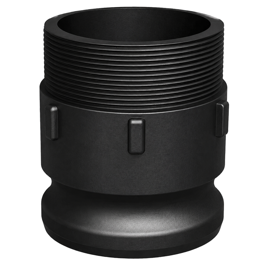 3″ Male Camlock × 3″ NPT Male (Type F) in black glass-filled polypropylene