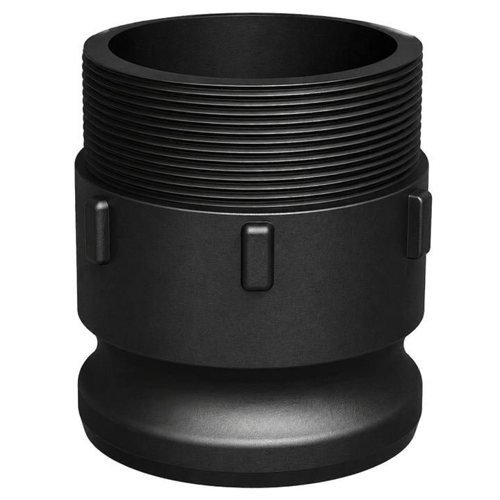 3″ Male Camlock × 3″ NPT Male (Type F) in black glass-filled polypropylene