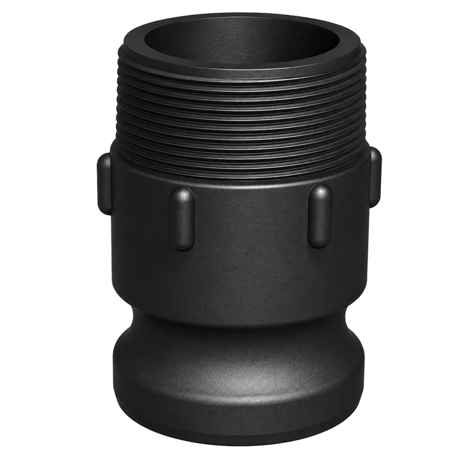 2″ Male Camlock × 2″ NPT Male (Type F) in black glass-filled polypropylene