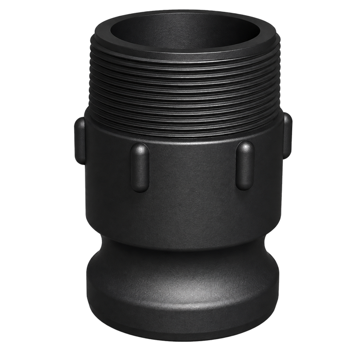 2″ Male Camlock × 2″ NPT Male (Type F) in black glass-filled polypropylene