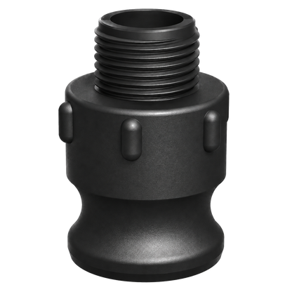 ¾″ Male Camlock × ½″ NPT Male (Type F) in black glass-filled polypropylene