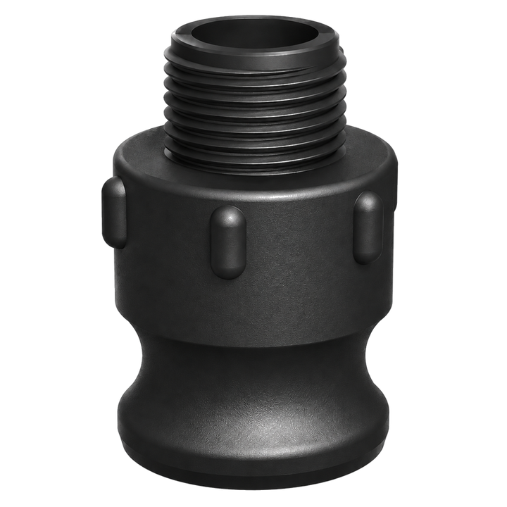 ¾″ Male Camlock × ½″ NPT Male (Type F) in black glass-filled polypropylene