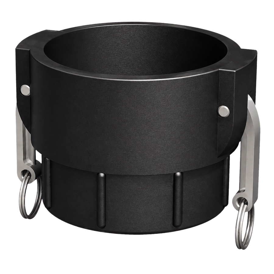4″ Female Camlock × 4″ NPT Female (Type D) in black glass-filled polypropylene
