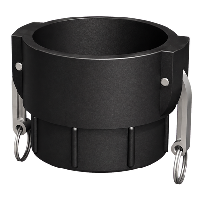 4″ Female Camlock × 4″ NPT Female (Type D) in black glass-filled polypropylene