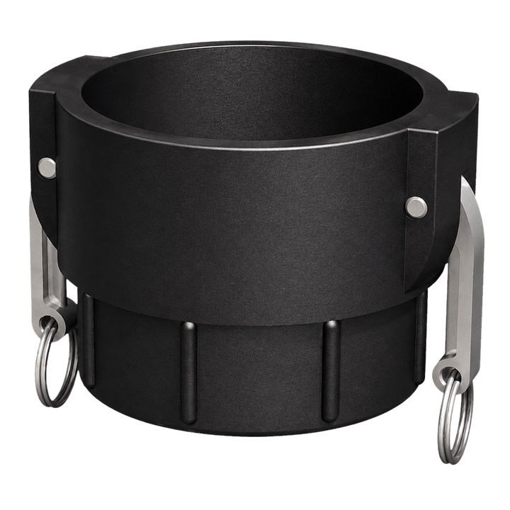 4″ Female Camlock × 4″ NPT Female (Type D) in black glass-filled polypropylene