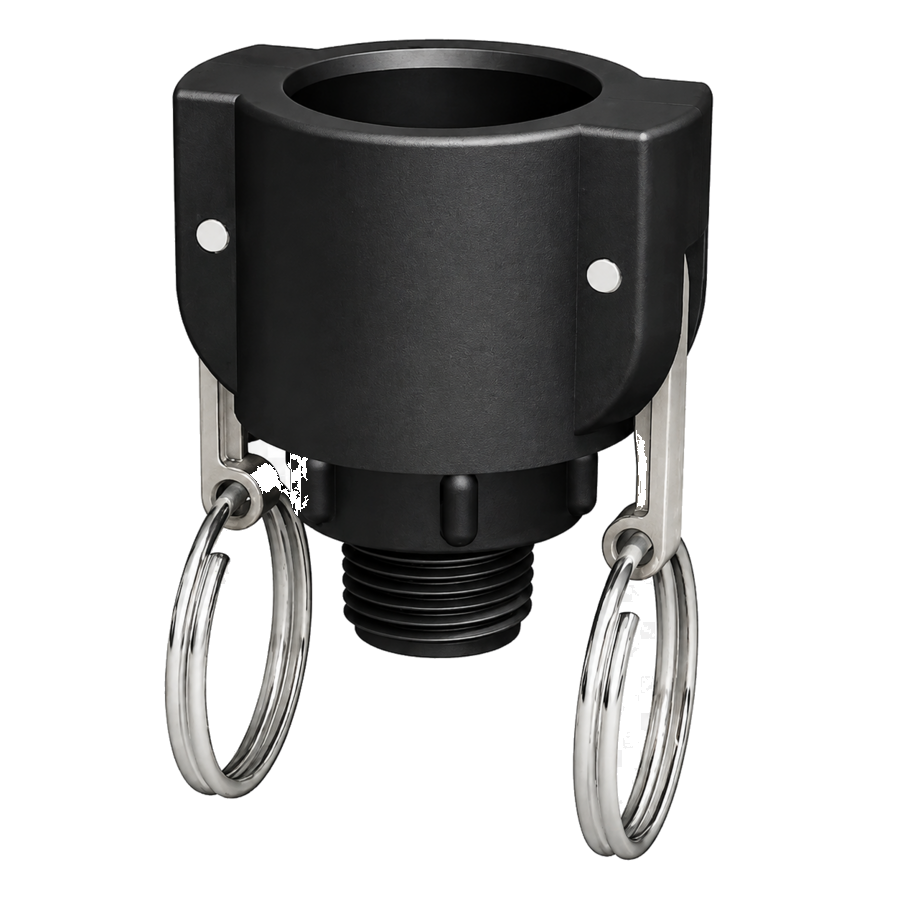 ¾″ Female Camlock × ½″ NPT Male (Type B) in black glass-filled polypropylene