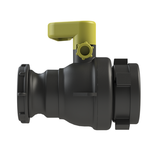 2'' 'DARCIE-LITE' IBC ball valve, S60X6 female buttress in-let x 2'' Camlock adapter with 2'' pipe t