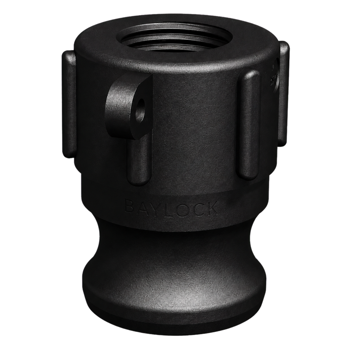 ¾″ Male Camlock × ½″ NPT Female (Type A) in black glass-filled polypropylene