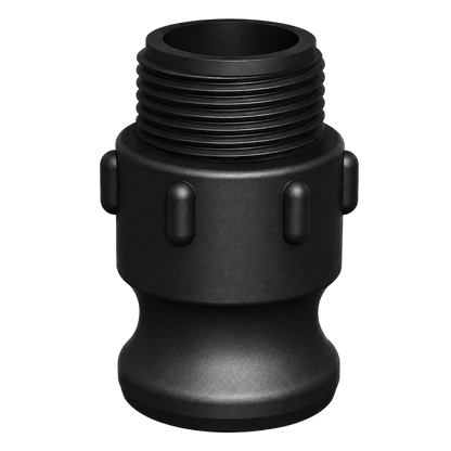 ¾″ Male Camlock × ¾″ NPT Male (Type F) in black glass-filled polypropylene