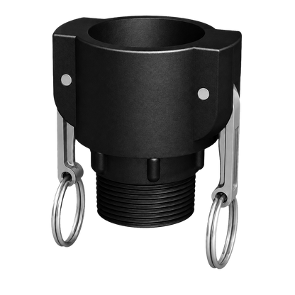 1½″ Female Camlock × 1½″ NPT Male (Type B) in black glass-filled polypropylene