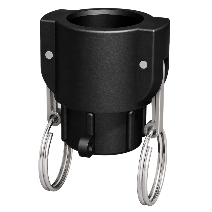 ¾″ Female Camlock × ½″ BSPP Female (Type D) in black glass-filled polypropylene