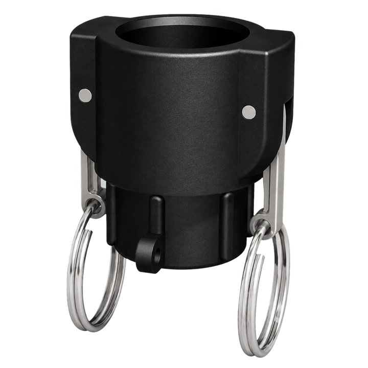 ¾″ Female Camlock × ½″ BSPP Female (Type D) in black glass-filled polypropylene
