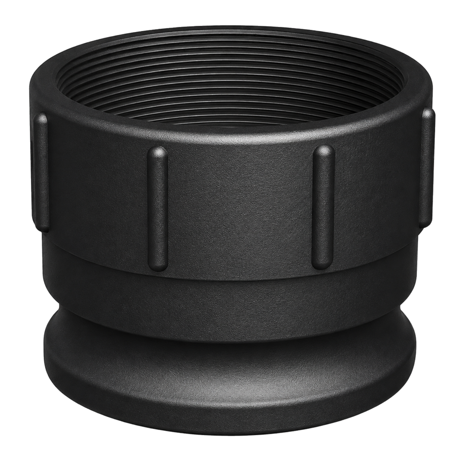 4″ Male Camlock × 4″ NPT Female (Type A) in black glass-filled polypropylene