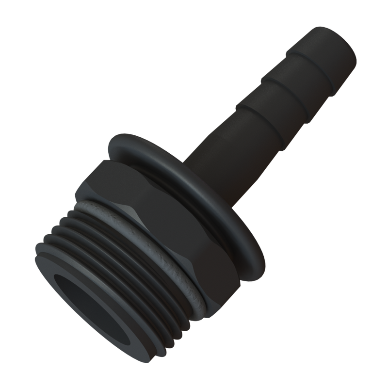 1″ BSPP Short Male / O-Ring × ½″ (13 mm) Hose Tail - GF Polypropylene - CPP®