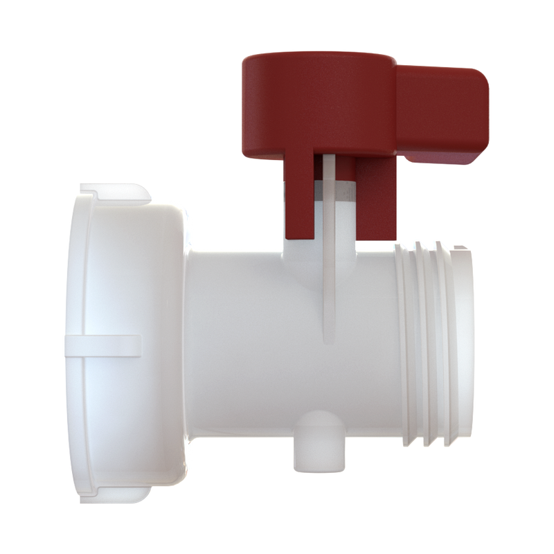 Side view of an IBC valve with an exposed S60X6 coarse buttress-thread outlet
