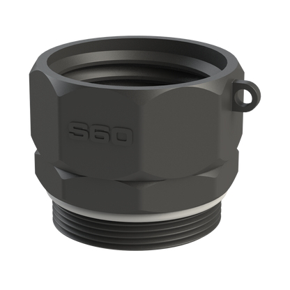 CPP® BCS G2 × 11.5 (2″ BSP/NPS) Drum Thread × S60X6 Female IBC Thread in black glass-filled polypropylene – product view 1