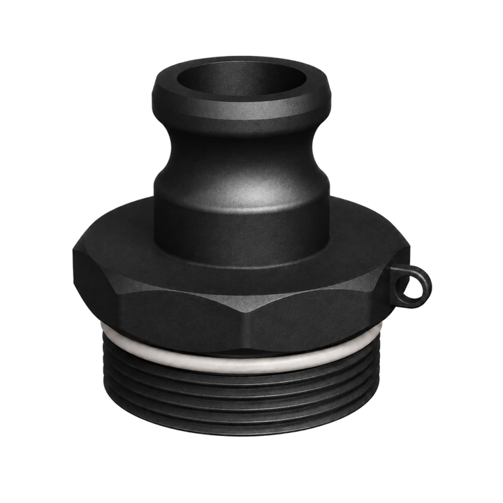 CPP® BCS G2 × 11.5 (2″ BSP/NPS) Drum Thread × 1″ Male Camlock in black glass-filled polypropylene – product view 2