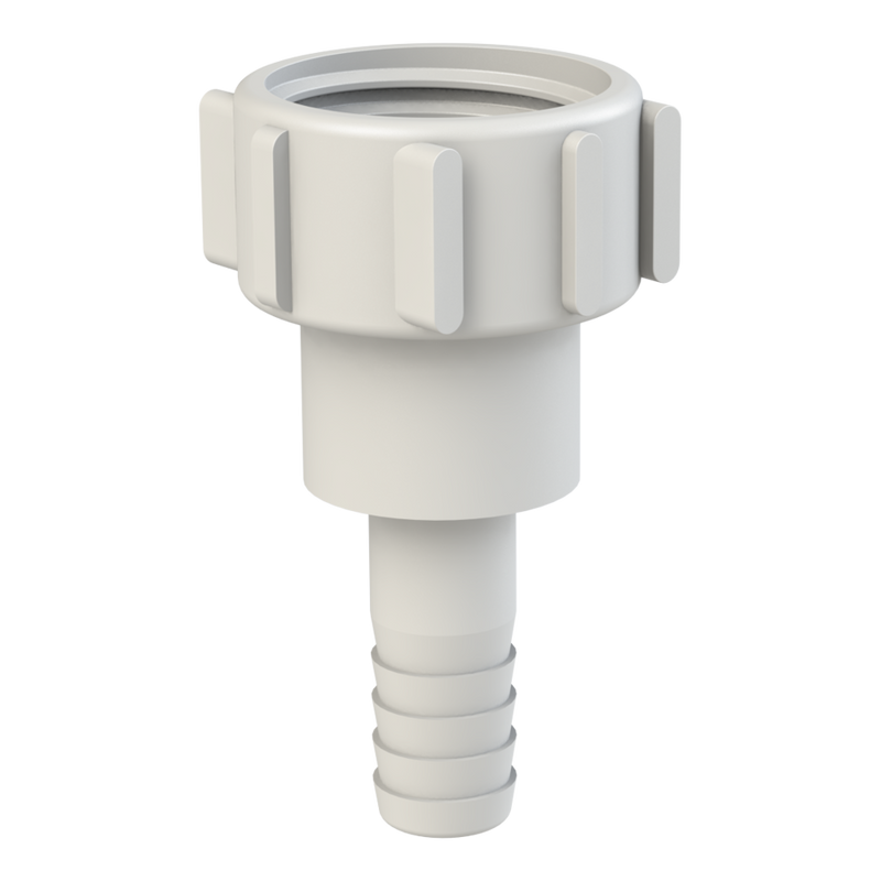 S60X6 Schütz-Compatible Female × 1″ (25 mm) Hose Tail - Natural Polypropylene - CPP®
