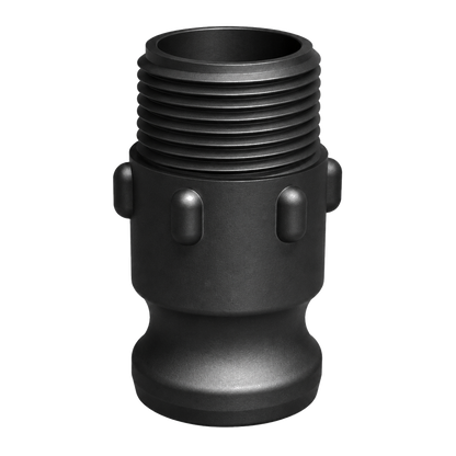 1″ Male Camlock × 1″ NPT Male (Type F) in black glass-filled polypropylene