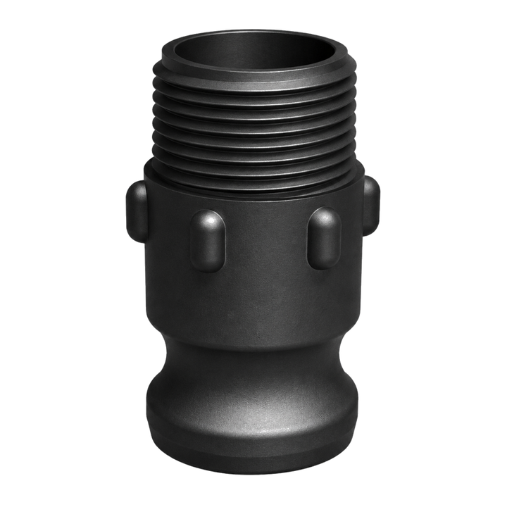 1″ Male Camlock × 1″ NPT Male (Type F) in black glass-filled polypropylene
